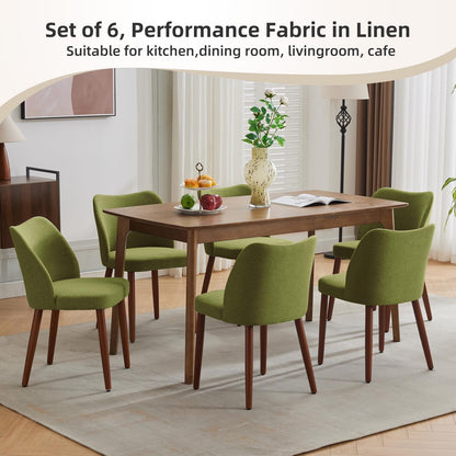 GarveeHome Linen Dining Chairs Set of 4 Upholstered Fabric Dining Chair with Wood Legs, Wing Backrest, Wooden Kitchen Chairs with Thick Cushions, Leveling Feet for Dining Room, Living Room
