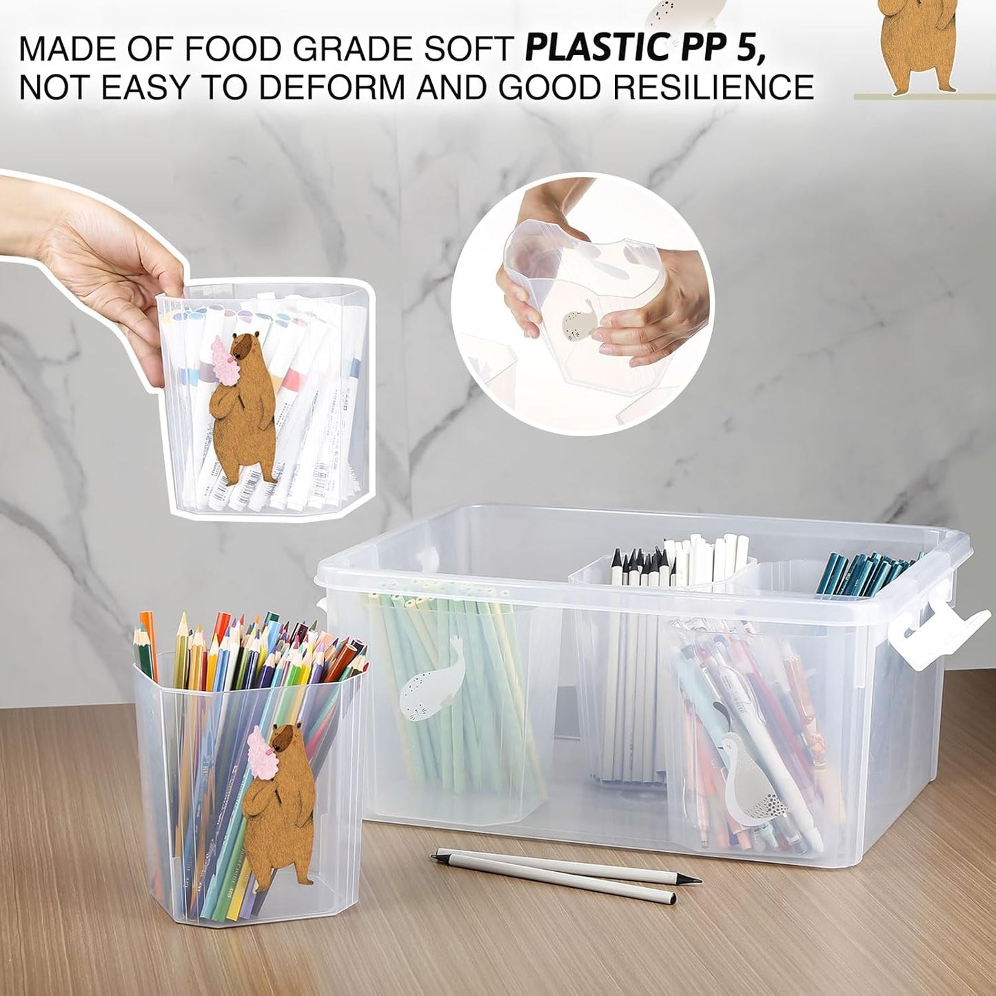 17QT 1 Pack (1 Pack) loobuu Plastic Storage Bins with Lids - Art Craft Supply Organizer Box with Brush Pot for Kids