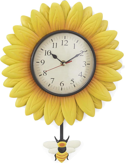 Wall Hanging Flower Clock with Analog Number Face, Sunflower Design