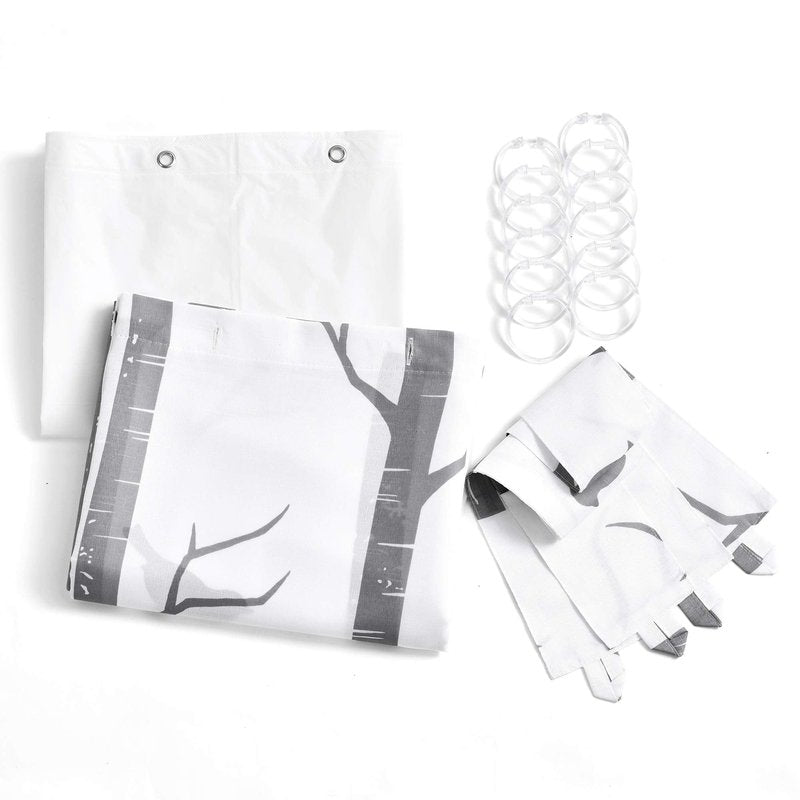Lush Decor Bird On The Tree Double Swag Shower Curtain with Peva Lining & Rings, Gray, 16 Pieces