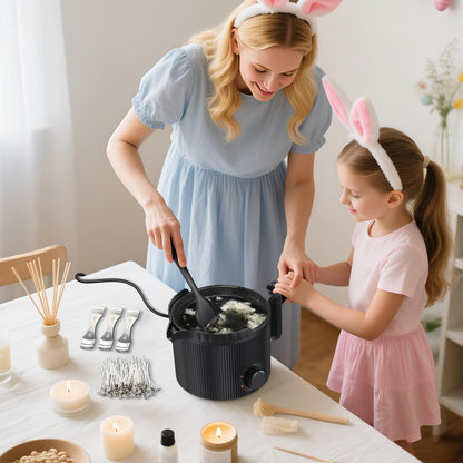 venpow Candle Wax Melter with Pour Spout, Candle Making Kit for Adult Beginners, 1.5L Large Capacity, for Making Candles and Soaps, Kit Includes Wax Melting Pot and Stirring Spoon - Black