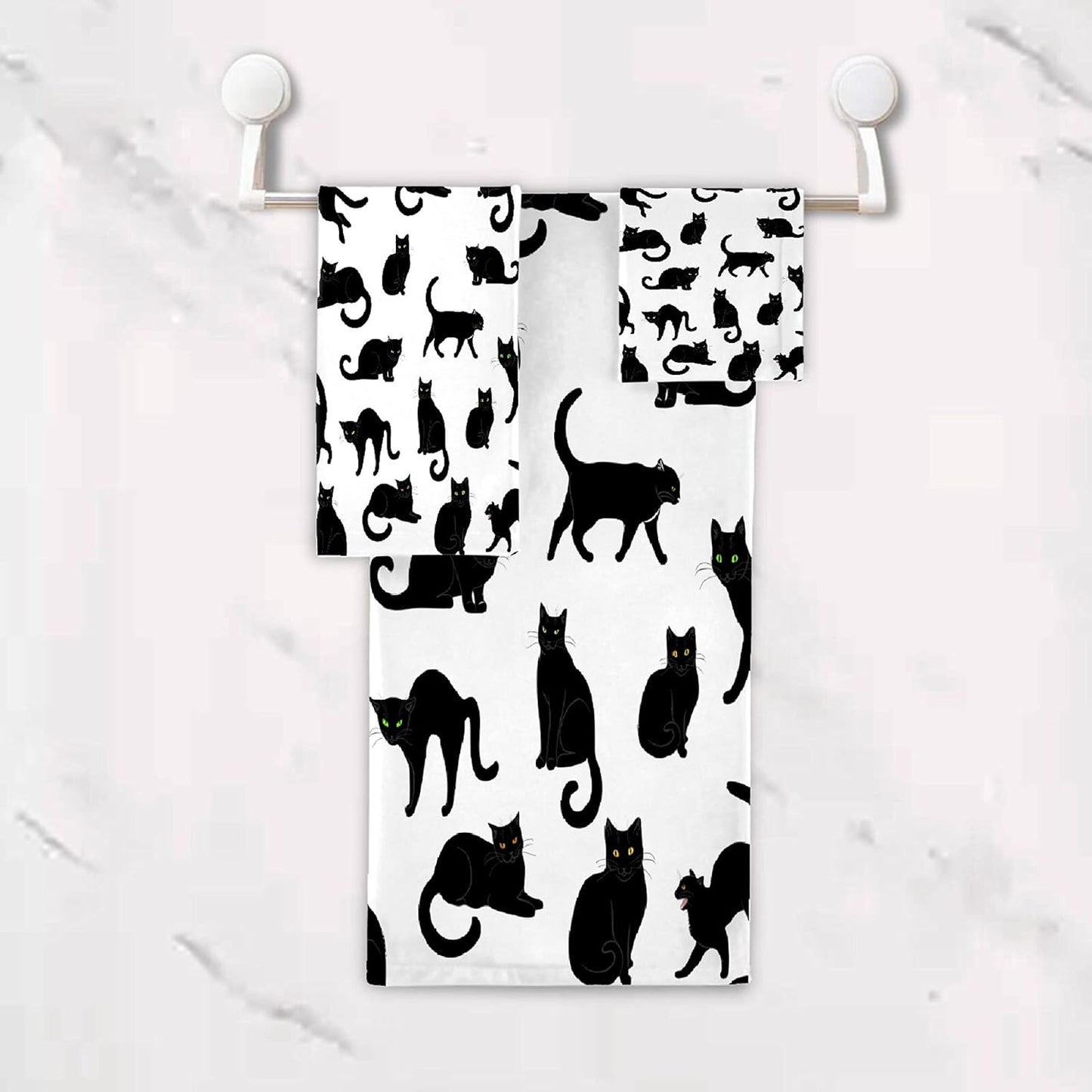 3 Sets, 1 1 1 Set Black Cats Piece Towel Bathroom Bath Towel, Washcloth, Hand Towel, Cotton Fast Dry Soft Absorbent