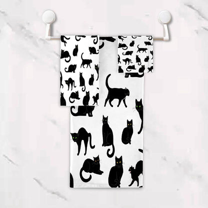 3 Sets, 1 1 1 Set Black Cats Piece Towel Bathroom Bath Towel, Washcloth, Hand Towel, Cotton Fast Dry Soft Absorbent