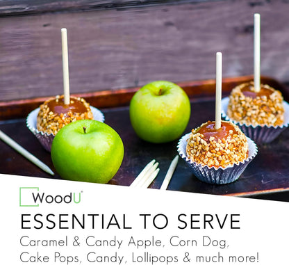 Wooden Candy Apple Sticks - 5.5"x3/16", Disposable 100 Pcs Cocktail Picks and Toothpicks for Appetizers