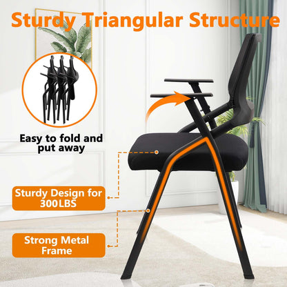 CLATINA Stackable & Foldable Office Chairs with Ergonomic Lumbar Support and Thickened Seat Cushion, Folding Mesh Fabric Reception Guest Chair for School Church Conference Waiting Room Black (6 pk)