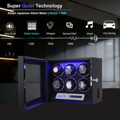 GCCRGRC Watch Winder 6 Slots Automatic Watches,Ultra-Quiet Japanese Motors, Built-in LED Illumination and LCD Touchscreen Control