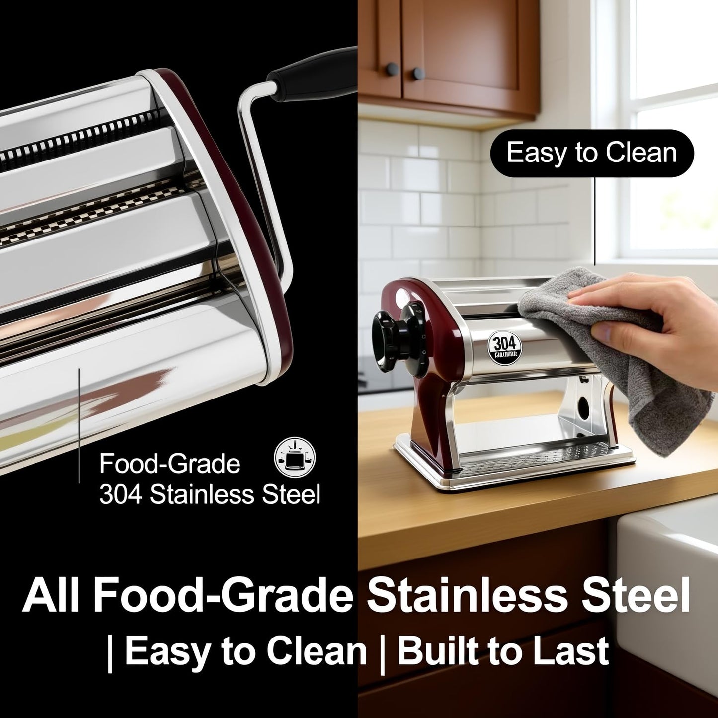 XINGYUEXUAN Pasta Maker Machine, Stainless Steel Manual Noodle Maker with 2mm & 4mm Cutters, Hand Crank for Homemade Spaghetti, Fettuccine, Lasagna & Dumpling