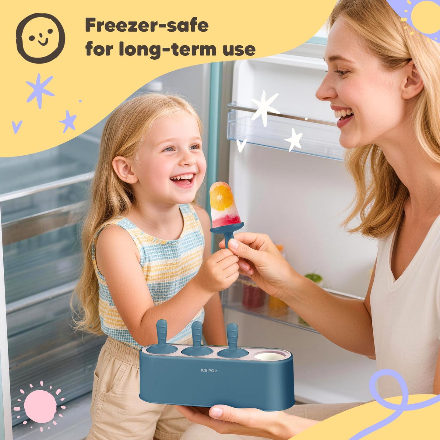 Popsicle Mold Set 4 Pieces Homemade Silicone Popsicle Maker Easy Release Ice Cream Molds Reusable DIY Pop Molds (Blue, IcyClassic Pops)