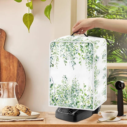 DISNIMO Coffee Maker Dust Cover, Green Leaves Design, Dustproof Kitchen Appliance Cover with Top Handle
