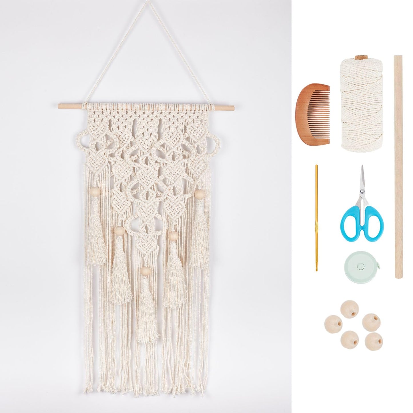 FREEBLOSS DIY Macrame Kit for Adults Beginners Bohemian Macrame Wall Hanging Ornament Creative Boho Macrame Wall Art Macrame Tapestry Gift for Mom Girls