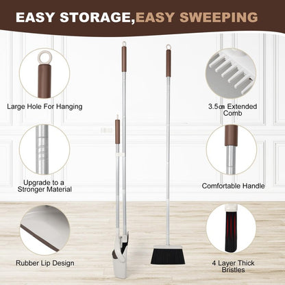 Jekayla 54" Long Handled Broom and Dustpan Set - Perfect Dust Pan and Brush Combo for Efficient Cleaning, Brown and White