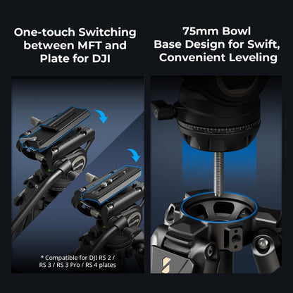 SmallRig AD-50 Max Heavy Duty Video Tripod, 68.5" Carbon Fiber Lightweight Tripod with FreeSpeed One-Step Height Adjustment, Fluid Head, Dual-Mode QR Plate, Load up to 17.6lb
