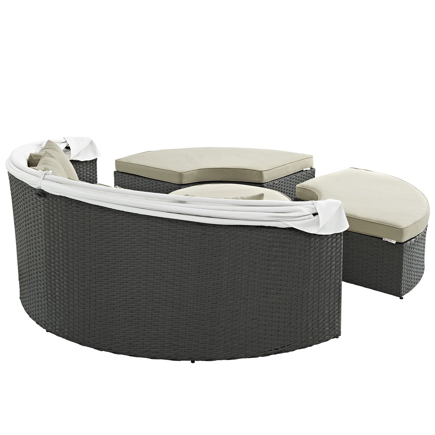 Modway Sojourn Outdoor Patio Sunbrella Sectional Daybed with Canopy in Antique Canvas Beige