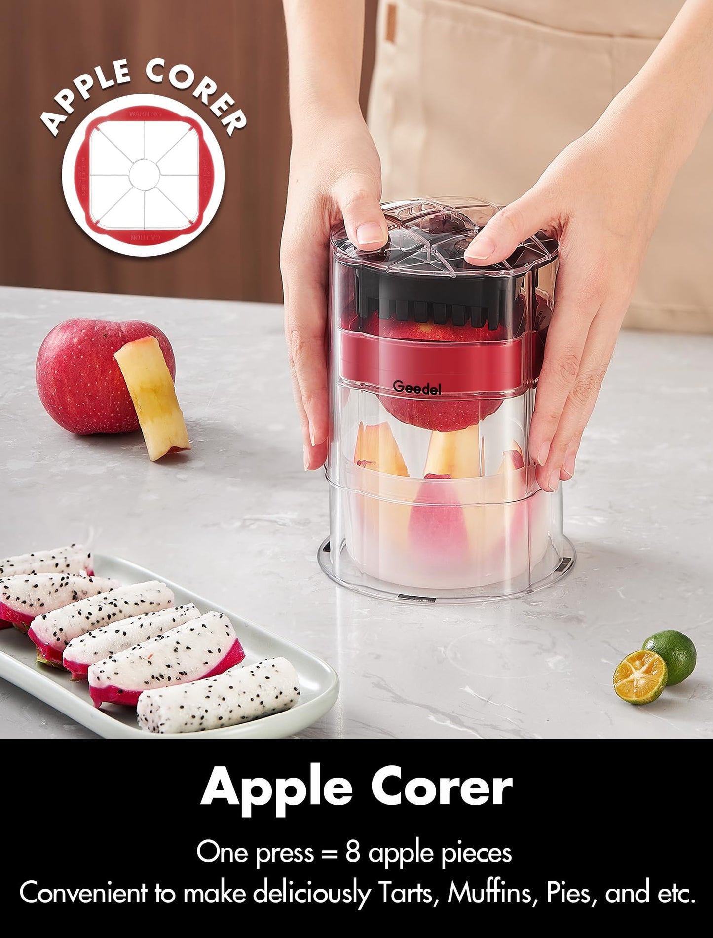 French Fry Cutter, Professional Home Style Onion Chopper, Vegetable Chopper Dicer Manual, Easy to Clean, Ultra Sharp Blades Thick-Strip Fry Cutter Apple Slicer and Corer, 3 Blades