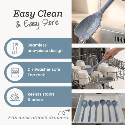 Starpack Like a Boss XL Silicone Cooking Utensils Set (6-Piece, 13.5") - LFGB Certified, 600°F Heat Resistant, BPA-Free - Heavy-Duty Steel Core, Dishwasher Safe - for Nonstick Cookware, Light Blue