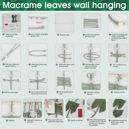 DIY Macrame Leaf Wall Hanging Beginners Macrame Kit, Includes Detailed Step-by-Step Instructions, Boho Macrame Leaf Tapestry Kit Wall Hanging, Handmade Enthusiast Gift for Home Living Room Bedroom
