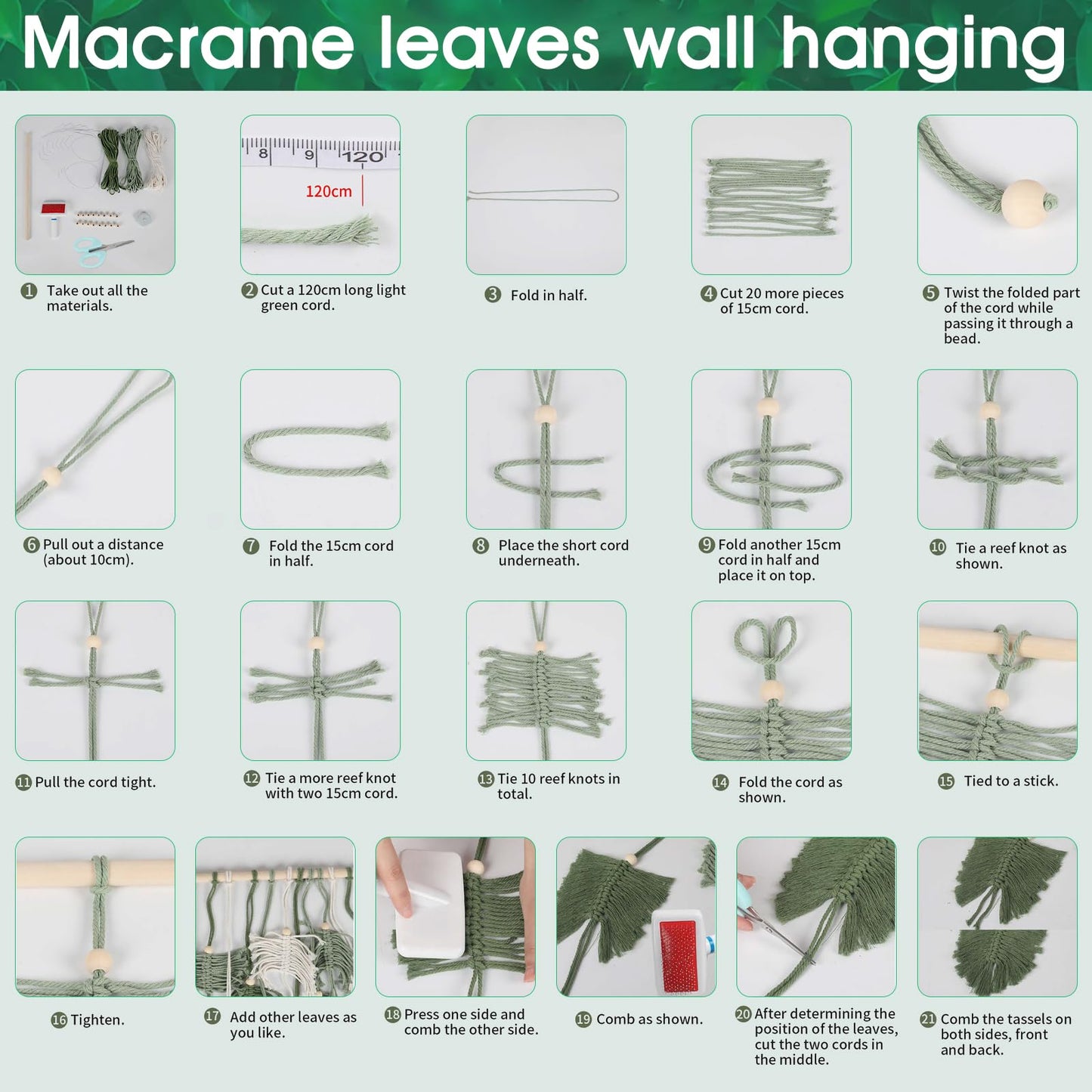 DIY Macrame Leaf Wall Hanging Beginners Macrame Kit, Includes Detailed Step-by-Step Instructions, Boho Macrame Leaf Tapestry Kit Wall Hanging, Handmade Enthusiast Gift for Home Living Room Bedroom