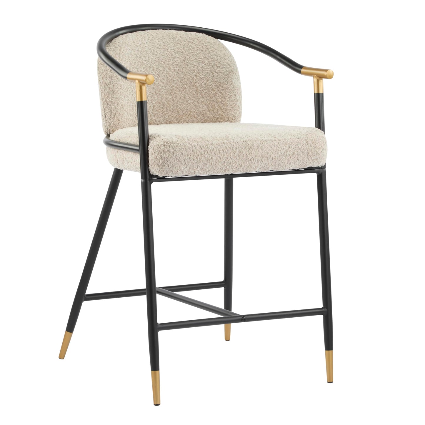 Christopher Knight Home Set of 2 Varus 26" H Iron Frame Counter Stool, Dining Room/Kitchen Island Barstool with Footrest/Backrest, Boucle Upholstered Accent Chairs for Kitchen Counter, Almond+Black