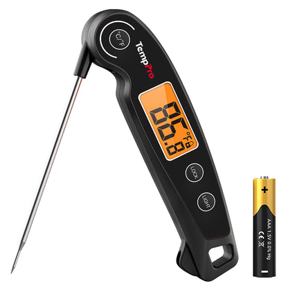 ThermoPro TP605 Instant Read Meat Thermometer for Cooking, Waterproof Digital Food Thermometer with Large Backlit LCD, 180° Foldaway Probe Kitchen Thermometer for Grilling, Smoking & Candy Making