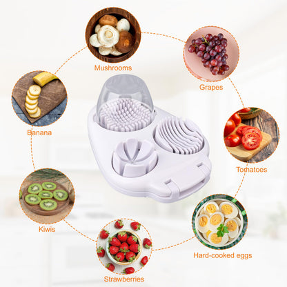 3-in-1 Egg Slicer with Cleaning Brush, 3 Slice Modes Egg Cutter Stainless Steel Dicer Multipurpose Kitchen Chopper Utensil for Hard Boiled Eggs Strawberry Tomato Butter Mushroom