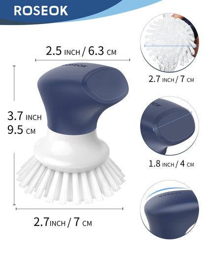 ROSEOK Dish Scrub Brush,Self-Standing Palm Brush with Ergonomic Grip for Cleaning Dishes,Non-Stick Pans and Sinks,Navy Blue,2 Pack