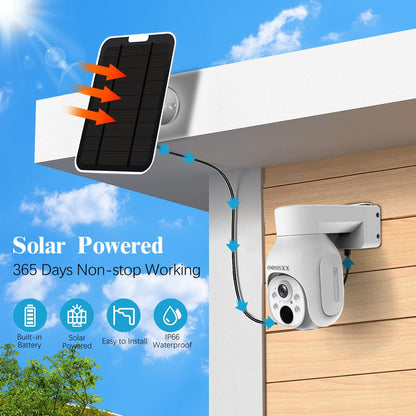 (2026 New) Wireless Solar Security Camera System, 4MP PTZ Outdoor Cameras with 10CH NVR, 2W Solar Powered, 64GB Local Storage, 2-Way Audio, Motion Detection, 2.4G & 5G WiFi, No Subscription, 4-Cam Kit
