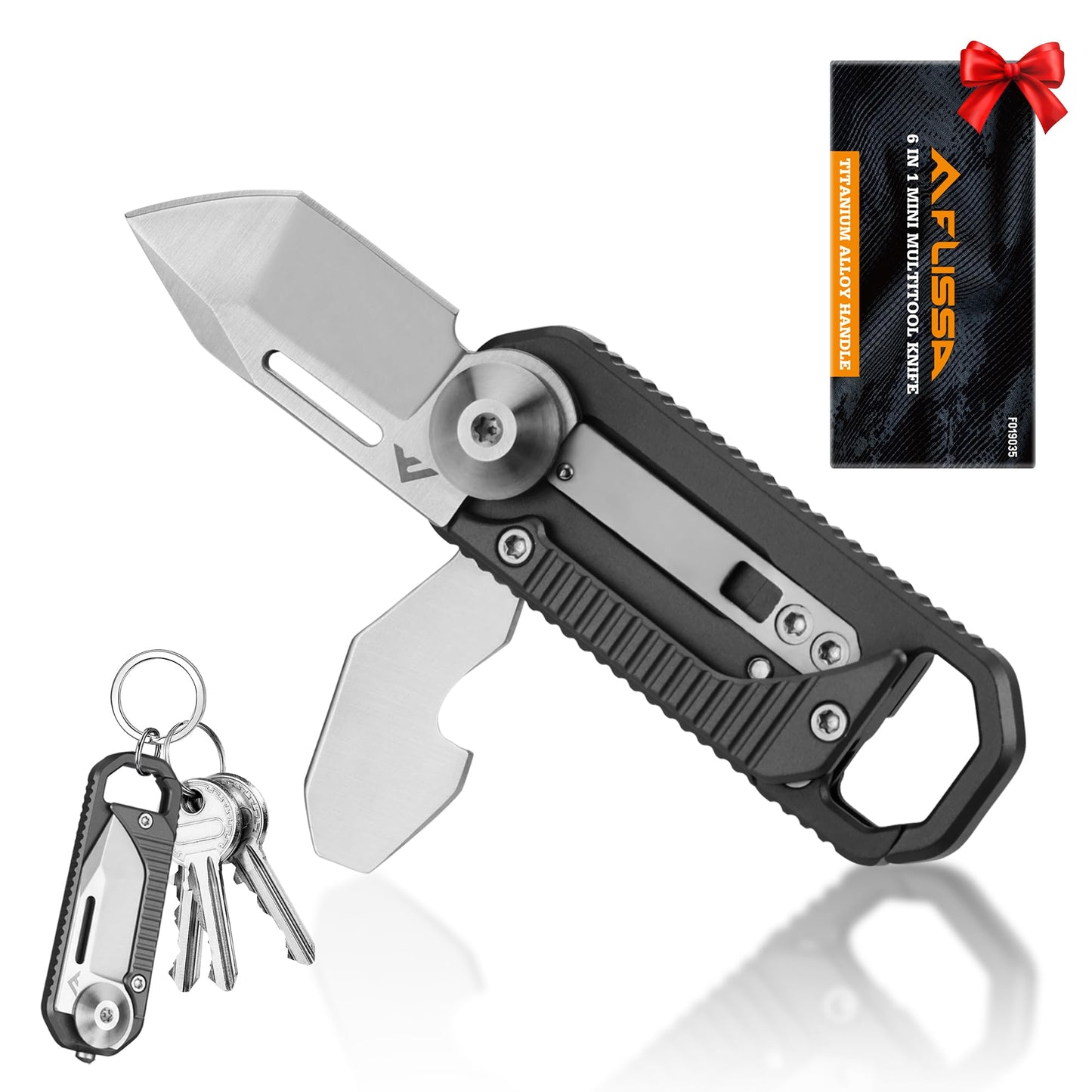 FLISSA Pocket Knife, 6-in-1 EDC Keychain Multitool, Mini Multitool Knife with Safety Lock, Premium Titanium Alloy Design for Everyday Carry, Camping, Outdoor, and Gift