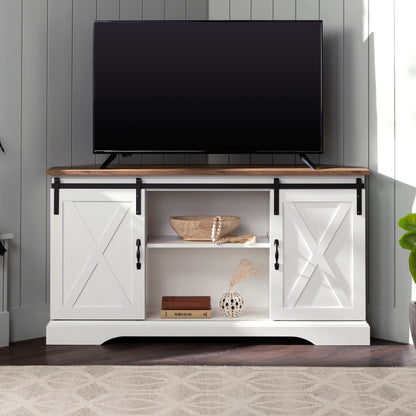 Walker Edison Everette Modern Farmhouse Double Sliding X Barn Door TV Stand for TVs up to 58 Inches 52 Inch Reclaimed Barnwood and Solid White