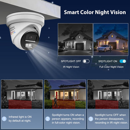《Strobe Sound Light Alarm & 2-Way Audio》Anpviz 16CH 4K PoE Security Camera System, 8X 8MP Wired IP Turret Cameras Outdoor Metal, 12MP NVR with 4TB HDD, True Plug & Play for Business Home(H Series)