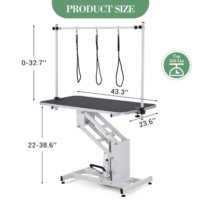 43.3-Inch Large Desktop Hydraulic Pet Grooming Table for Large Dogs with 350 LBS Loading Capacity - Heavy Duty Professional Dog Grooming Table with Non-Slip Desktop and 3 Adjsutable Nooses