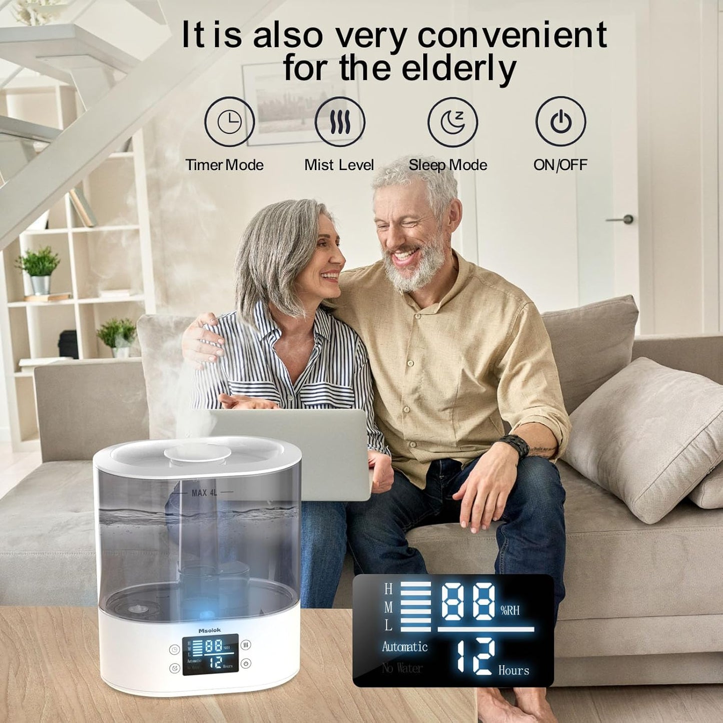 Humidifiers for Bedroom and Home & Baby - 4L Cool Mist Air Humidifiers for Plants, 26db Quiet Top Fill Air Humidifier Lasts Up to 40 Hours, Auto Shut-Off, Super Easy to Fill and Clean