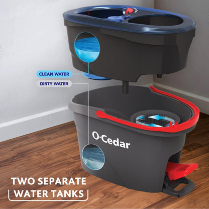O-Cedar RinseClean Spin Mop & Bucket System + 2 Extra Mop Heads| Clean with Water | Removes 99% of Bacteria