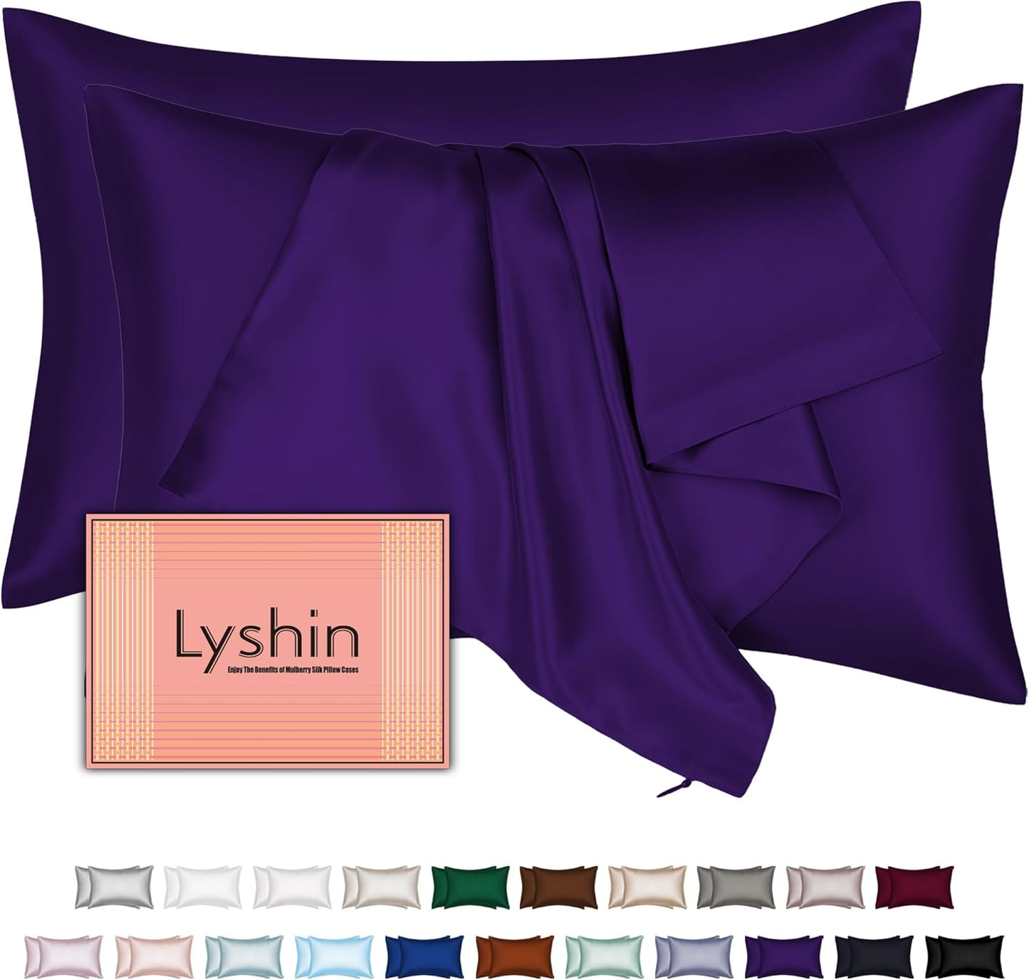 Mulberry Silk Pillowcases by Skiennix - 2 Pack Queen Size with Hidden Zipper | Soft, Breathable & Cooling for Hair and Skin - Purple