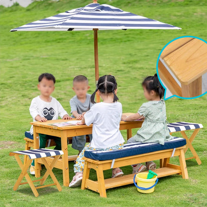 LLZJDDPLY Kids Wooden Picnic Table, Outdoor Activity Dining Table w/Adjustable Collapsible Umbrella, Children Backyard Furniture, for Patio, Garden(Green)