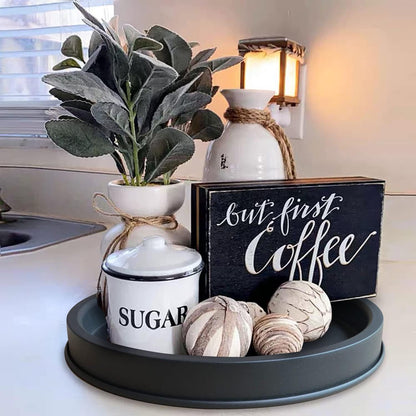 Lobolighting Black Round Decorative Serving Tray, Black Decorative Tray for Coffee Table Centerpieces Modern Farmhouse