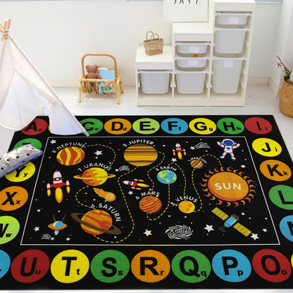 Decor,5'x6.6' Capslpad Black Outer Space Kids Play Rug ABC Alphabet Kids Play Mat for Toddlers Non Slip Solar System