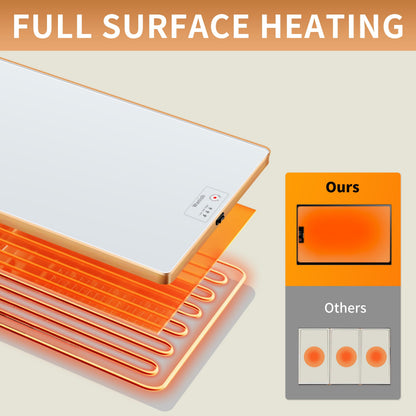 Electric Warming Tray (Extra Long 47.24”x11.81”)，Food Warmers for Parties Buffet & Gathering, Tempered Glass Warming Mat for Food with Adjustable Temperature Modes, White Chafing Dishes