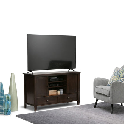 SIMPLIHOME Warm Shaker TV Stand - 47 inch Wide Solid Wood Media Console in Tobacco Brown, Transitional Entertainment Center for TVs up to 50 Inches with 2 Cabinets, 2 Drawers, and Cord Management
