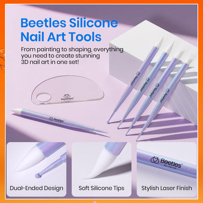 Beetles Nail Art Brushes 8pcs – Crystal Nail Art Tools 5pcs Double-headed Nails Dotting Tool, 3pcs Striping Liner Brushes for Nails with Pearls Bowknot Stickers, DIY Home Salon Manicure Design Tools