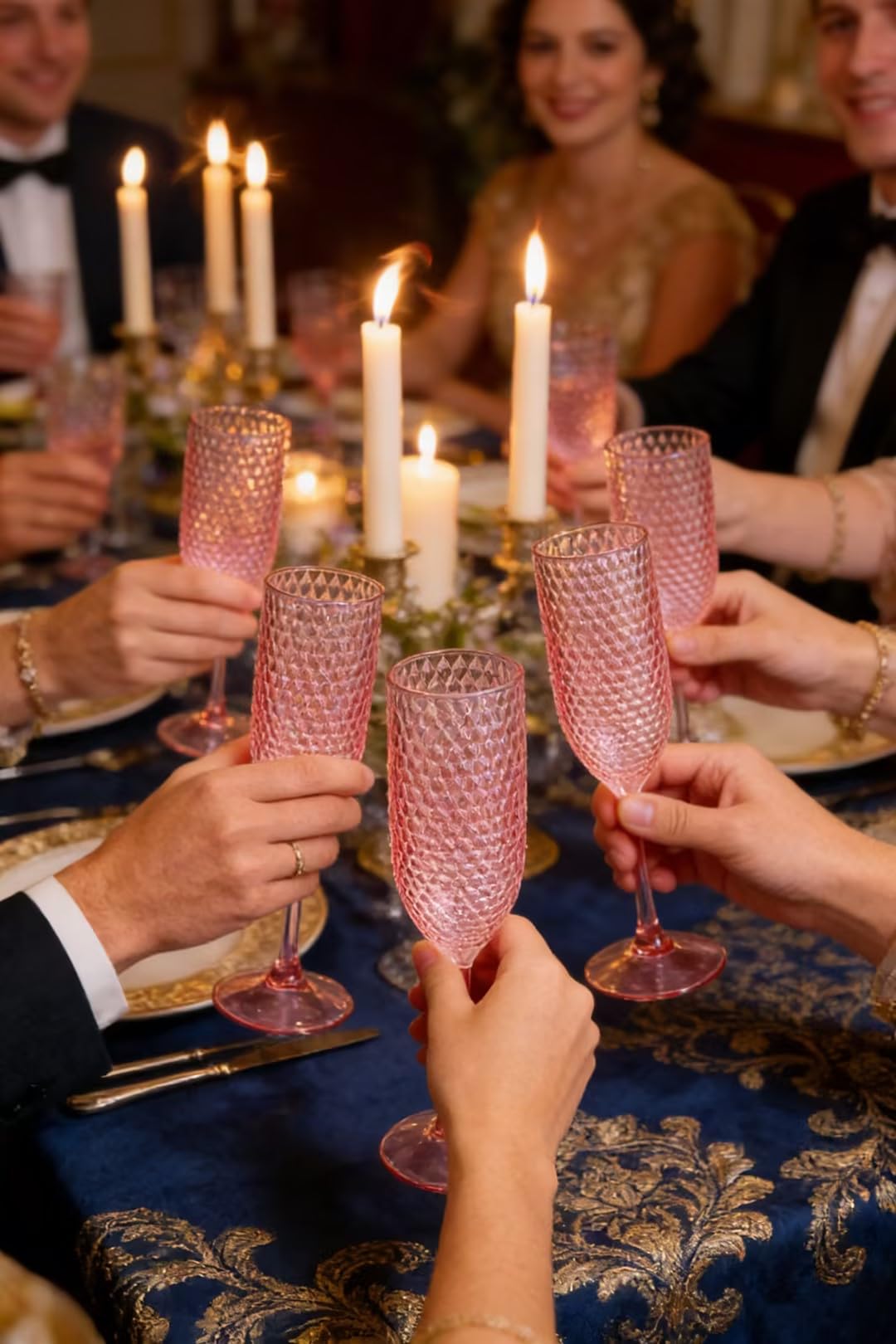 Pesonlook 48 Pack Plastic Champagne Glasses Pink Reusable Diamond Crystal Clear Wine Glasses Diamond Wine Cups Vintage Drinking Glasses for Wedding Reception, Grand Event Party Supplies