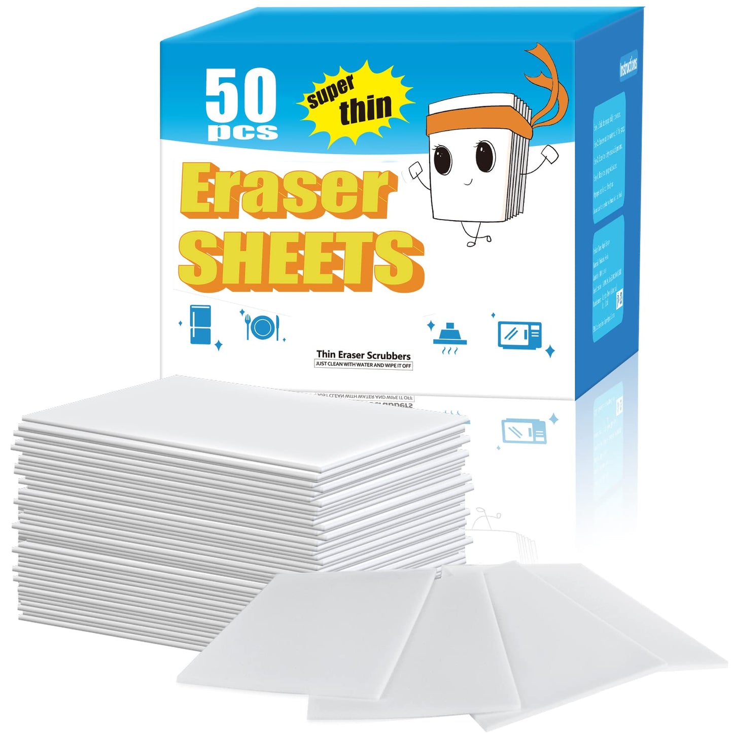 50 Pack Magic Sponge Eraser Sheets | Thin Nano Pads | Multi-Surface
