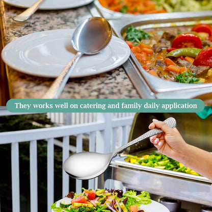 Teivio Hammered Stainless Steel Metal Serving Utensils Set of 12, 10" Serving Spoons, 10" Slotted Spoons, 9" Serving Tongs, Large Hostess Serving Set for Parties Chafing Dish Buffet Catering (Silver)