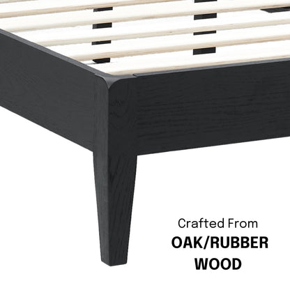 NTC Adept Wooden Bed Frame with Headboard, Solid Oak and Rubber Wood Foundation with Silent Slats and Wood Central Supports, 1000 Lb Capacity, Effortless Assembly, King - Burnt Black