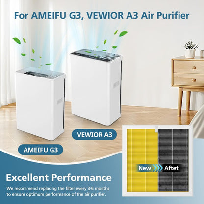 G3 Pet Care Filter Compatible with AMEIFU G3 (Sferf-30) Air Purifier and VEWIOR A3 Air Purifier, 3-in-1 HEPA Air Cleaner Pet Filter, Yellow, 2 Pack