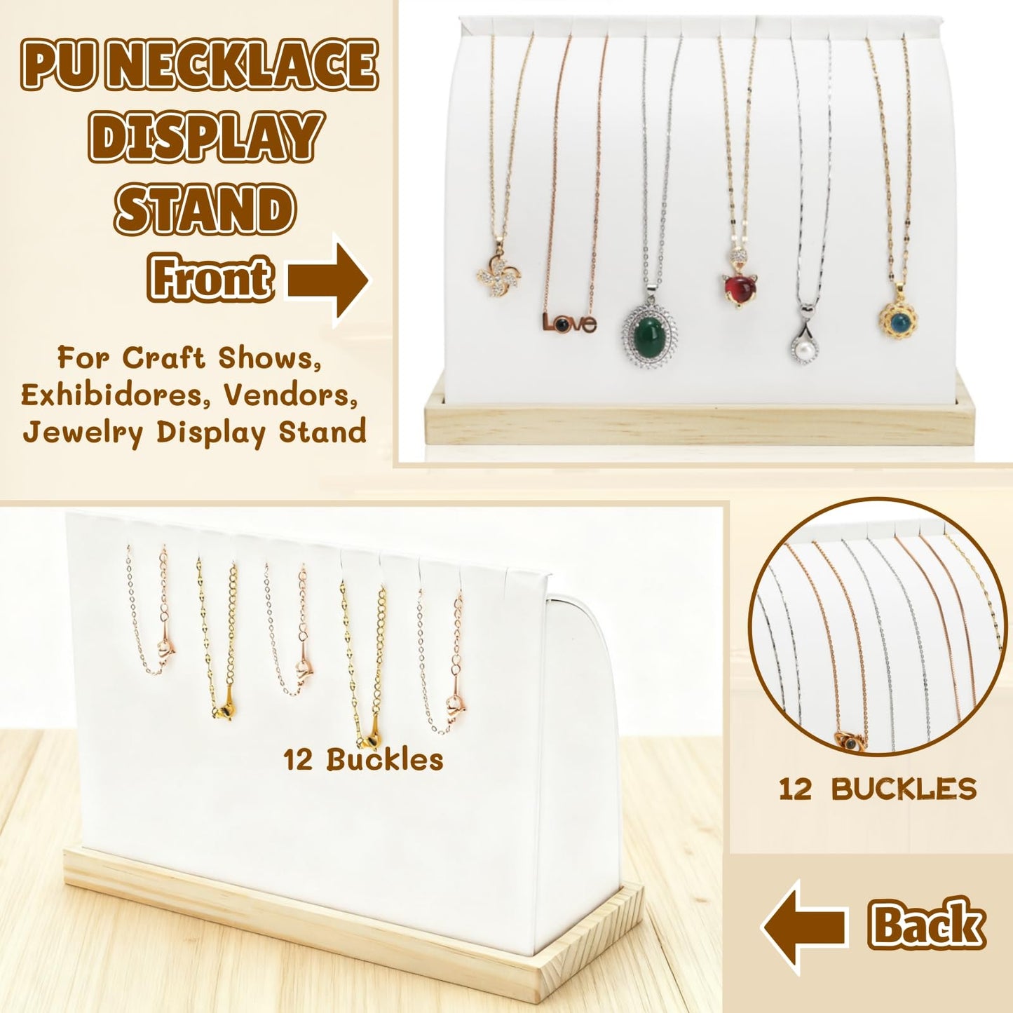 Acshio 2 Pack Cambered Necklace Display Stand, Soft Leather Necklace Bracelet Organizer Rack for Selling, White Tabletop Jewelry Display Storage Holder for Necklaces, Pendant, Mother's Day