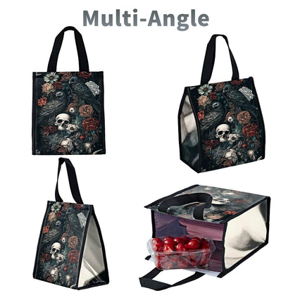SROJDHFJB Lunch Bags Dark Skull Flower Eagle Cute Women Lunch Box Large Reusable Insulated Tote for Work, Beach, Travel