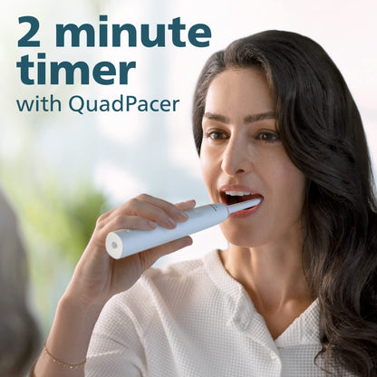 Philips Sonicare 4100 Rechargeable Electric Toothbrush, with Pressure Sensor, 2 Intensity Settings, SmarTimer and QuadPacer, 14-Day Battery Life, White, Model HX3681/23