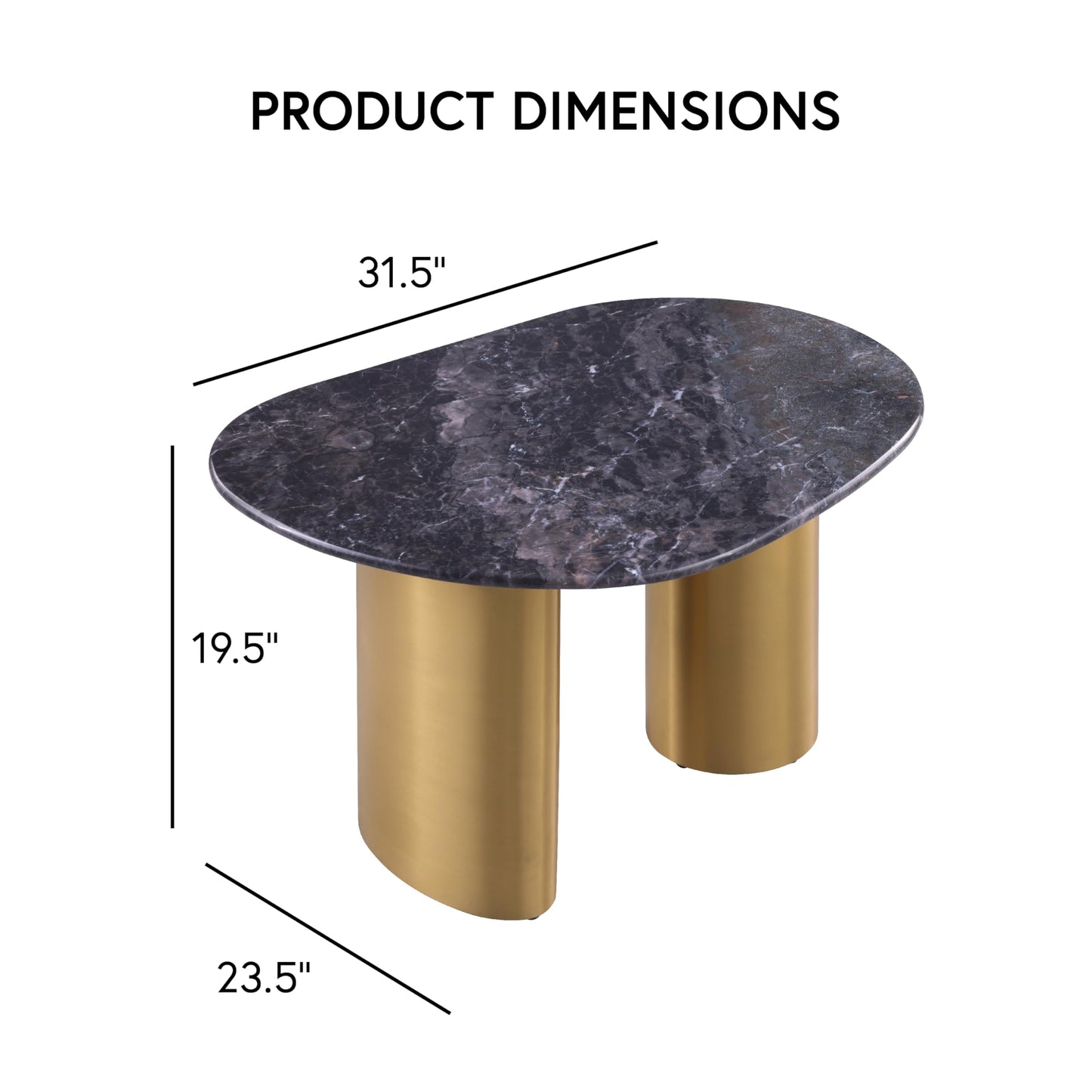 Furniture of America Gavora Modern 32-inch Grey and White Sintered Stone Top End Table with Gold Dual Pedestal Legs for Small Space, Living Room, Home Office, Multi-Color