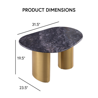 Furniture of America Gavora Modern 32-inch Grey and White Sintered Stone Top End Table with Gold Dual Pedestal Legs for Small Space, Living Room, Home Office, Multi-Color