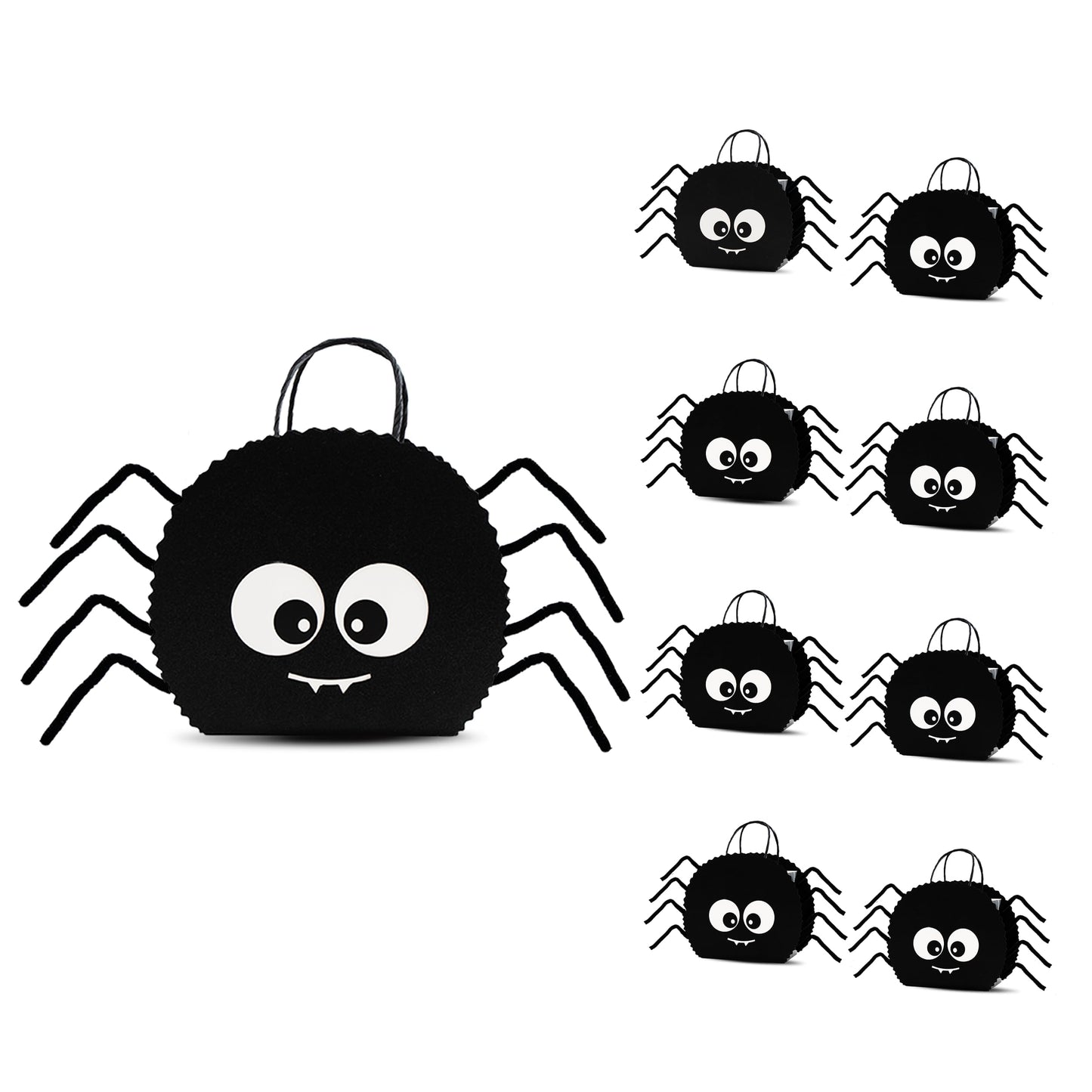 Cheerland Halloween Spider Party Favors Gift Bag With Straw Legs Trick Or Treat Bags Black Halloween Goodie Bags Spooky Theme Cute Birthday Party Decorations Candy Gift Bday Supplies (Pack Of 8)